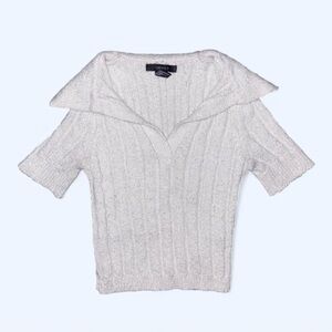 Forever 21 White Collared V-Neck Sweater Crop Top